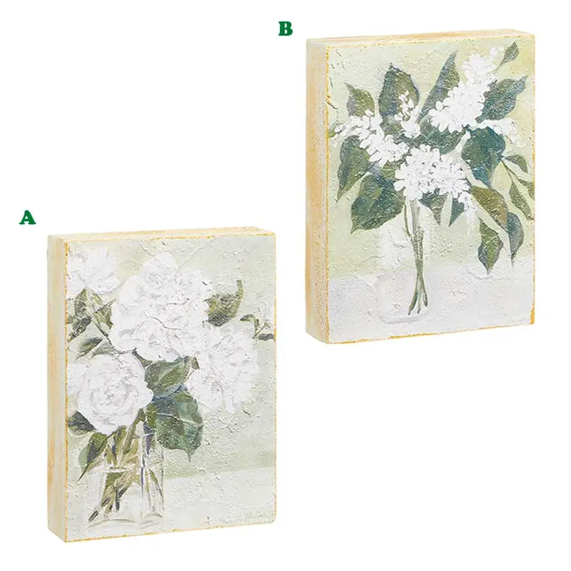 Raz, White Flowers In Vase Block Wall Art, Assorted & Sold Separately