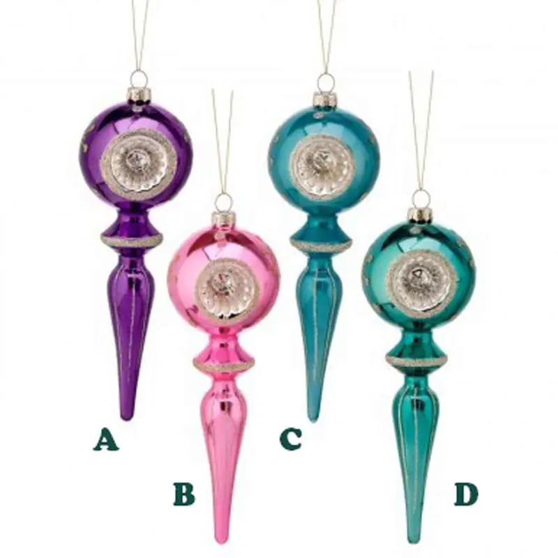 Regency, Glass 50's Reflector Finial Ornament, 8", Assorted & Sold Separately