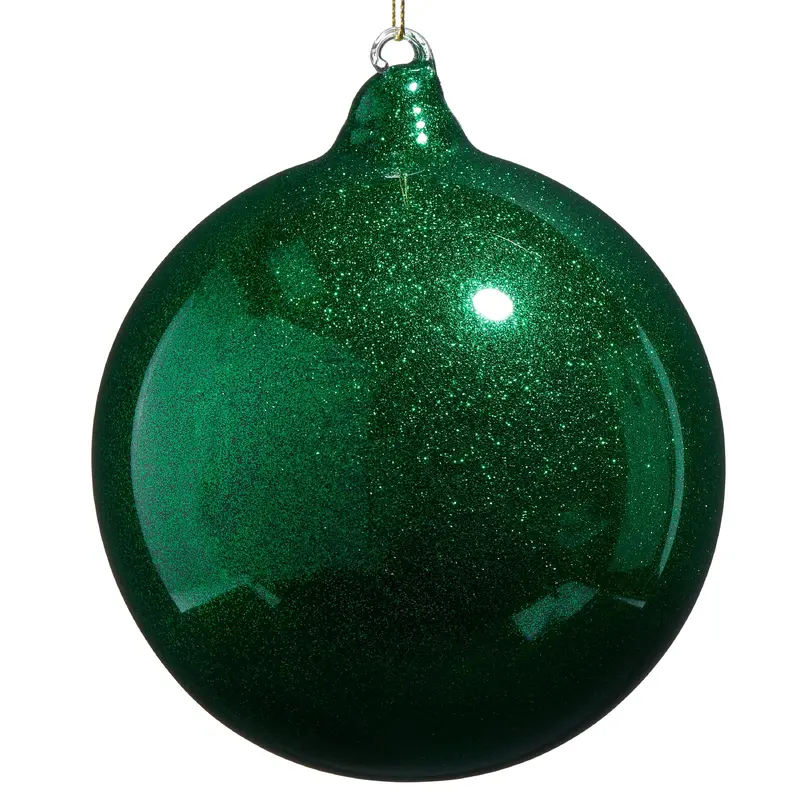 5" Green Glitter Blown Glass Ball Ornament