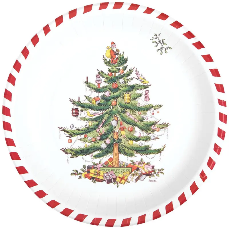 CR Gibson, Candy Cane Christmas Tree Dinner Plates, 8pk