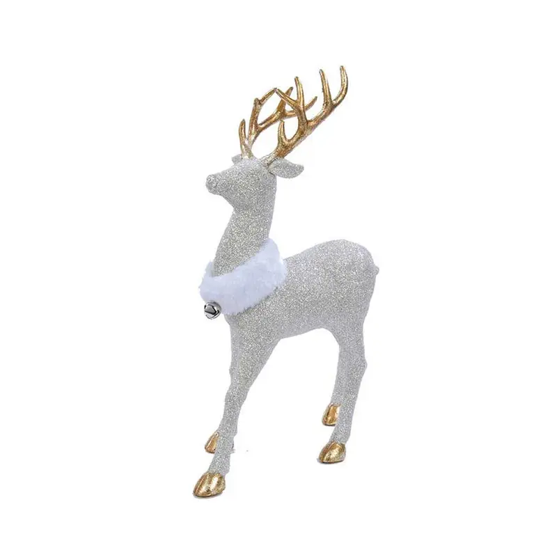Kurt Adler, Champagne and Gold Glitter Deer W/White Fur Collar