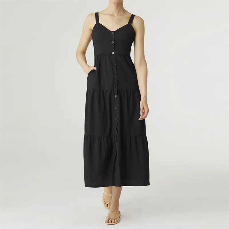 Coco + Carmen, Gauze Button Front Dress, Black