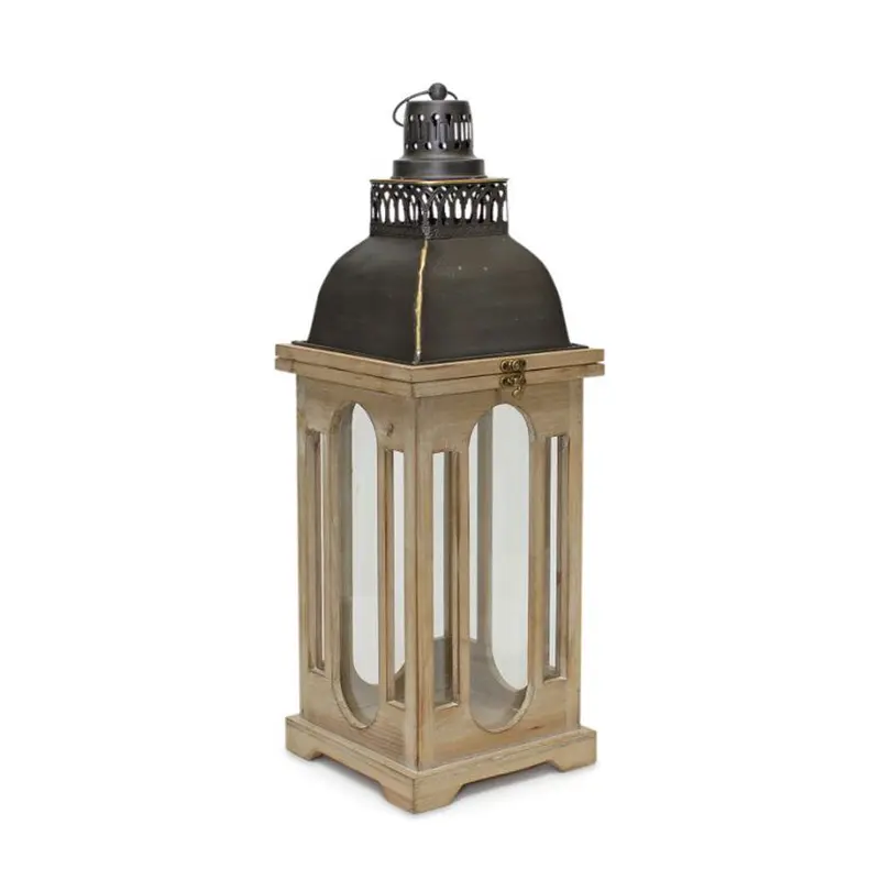 Melrose International, Lantern, Iron/Wood/Glass, Small
