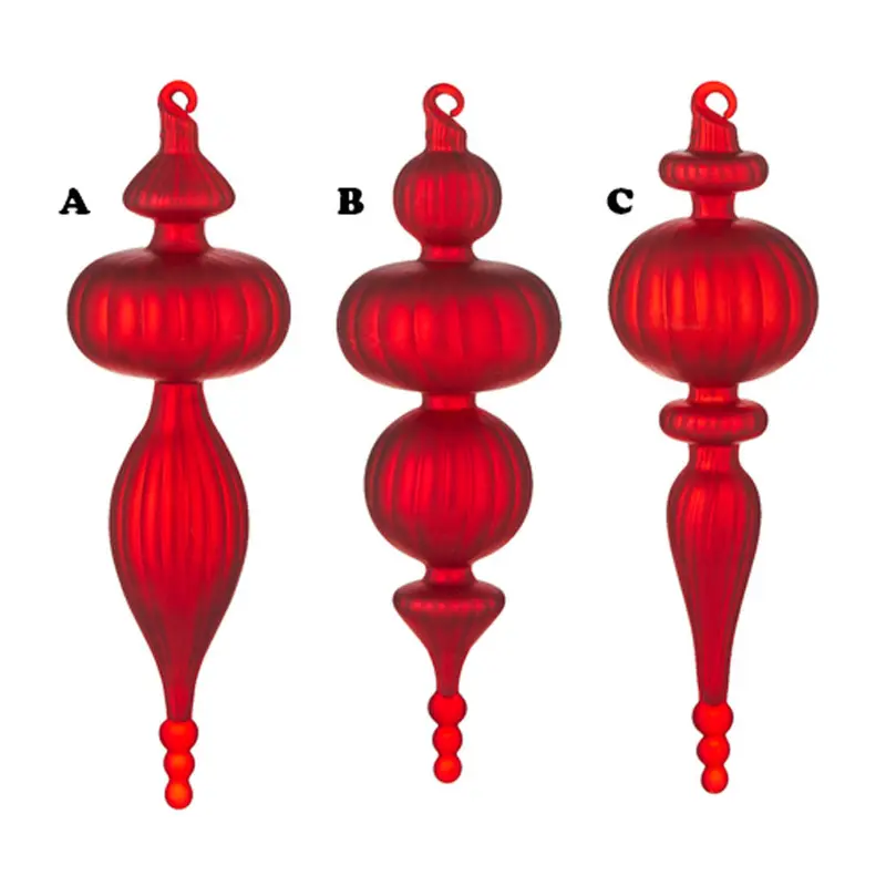 Raz Imports, Red Finial Ornament, Assorted Styles, Sold Separately, Glass, Red, 9.5"