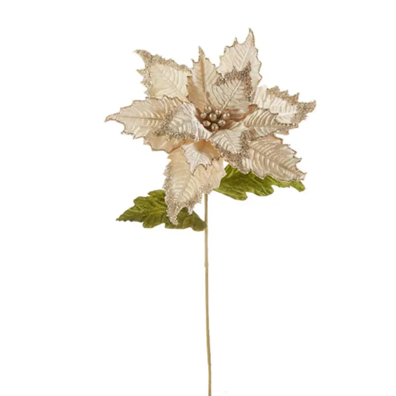 RAZ, Ivory Velvet Poinsettia Stem, 27"