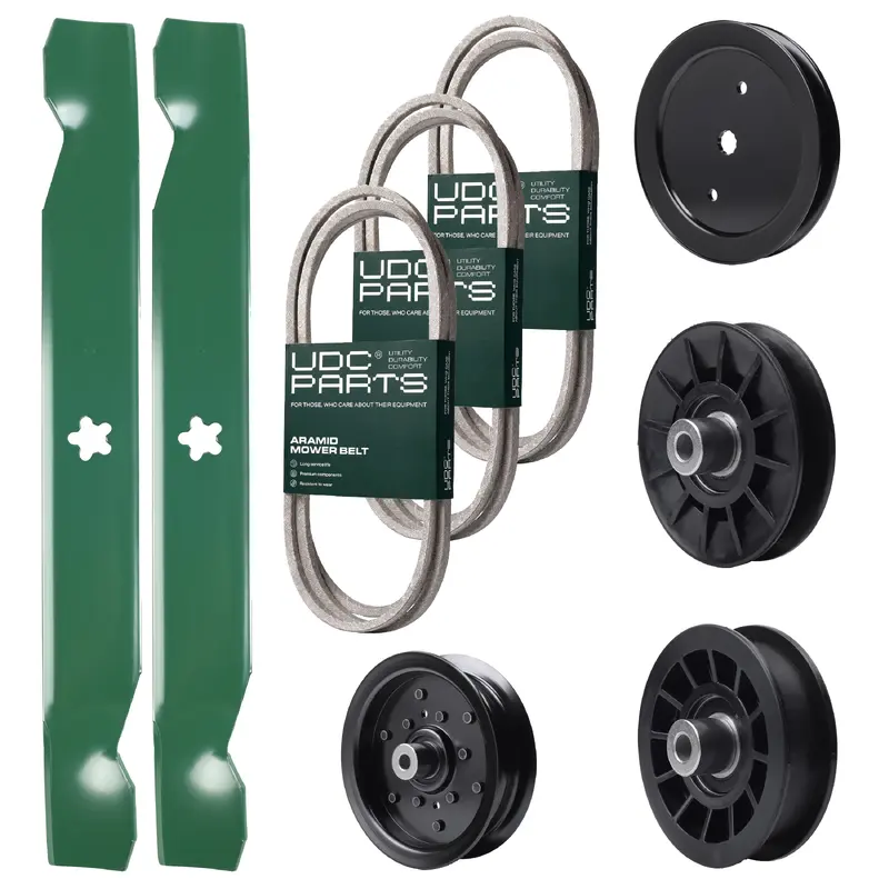 UDC Parts Mower Kit / Belt 138255 + Belt 140218 + Belt 197253 + Pulley 195945 + Pulley 532194326 + Pulley 532196106 + Pulley 532194327 + 2 Pack Blades 138497 / Fits Jonsered LT2217A