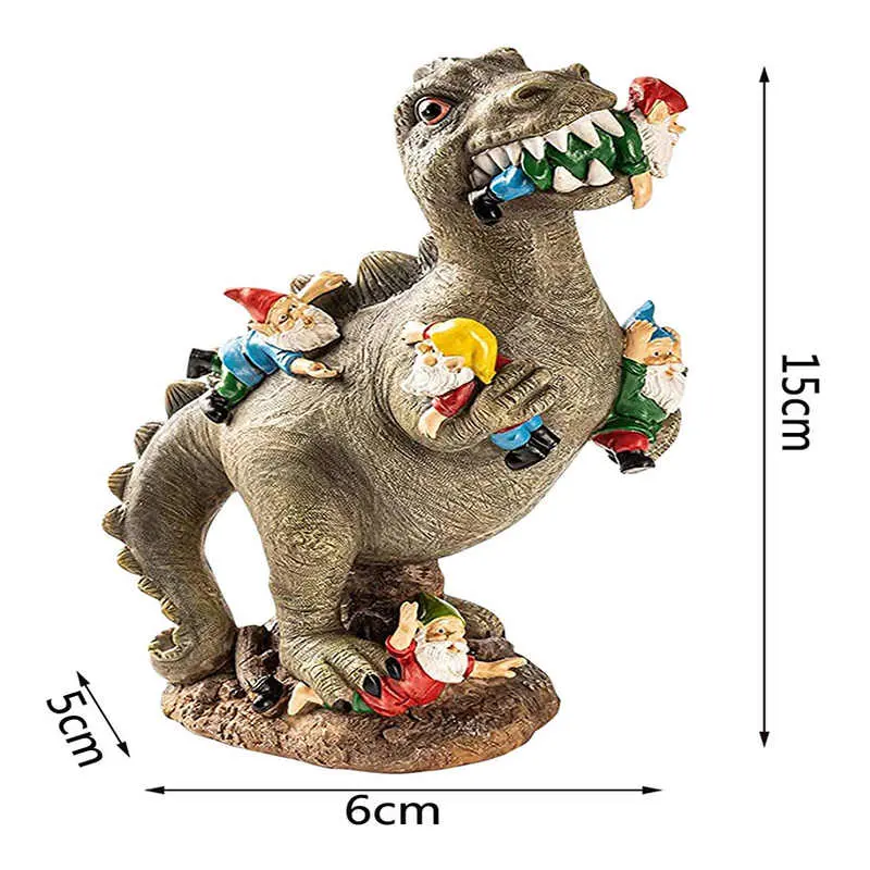 Dinosaur Eating Gnomes Statue
