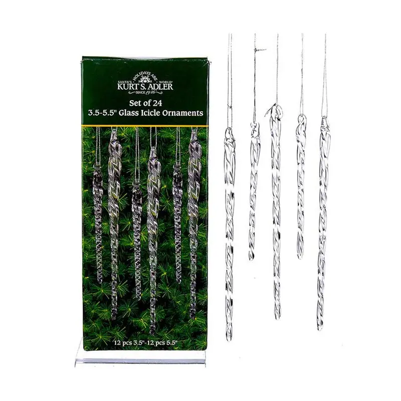 Kurt Adler, Clear Glass icicle Ornament, 24 PC