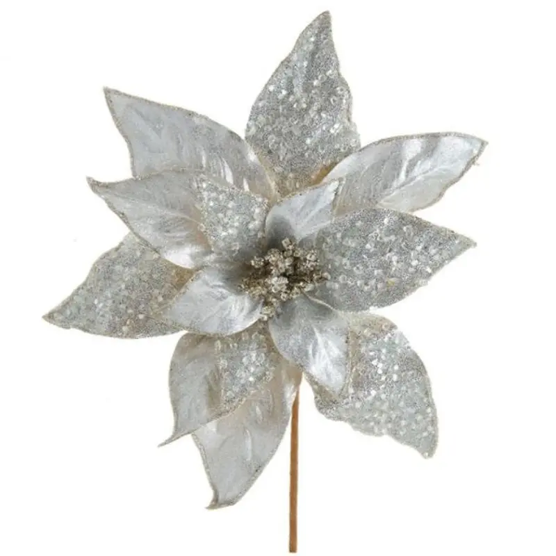 Kurt Adler, Platinum Poinsettia Spray, 20"