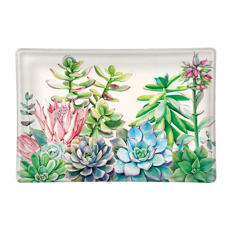 Michel Design Works, Pink Cactus Rectangle Glass Soap Dish