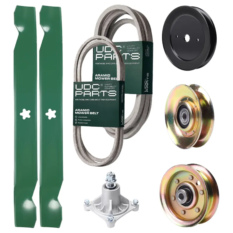 UDC Parts Mower Kit / Belt 144959 + Belt 539109243 + Pulley 127783 + Pulley 129861 + Pulley 173437 + Spindle 532174356 + 2 Pack Blades 138971 / Fits Husqvarna LTH1542