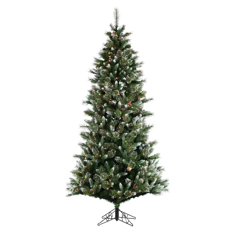 4.5' Slim Mix Snow Lifelike Pine Tree, Pre-Lit Multicolor Lights