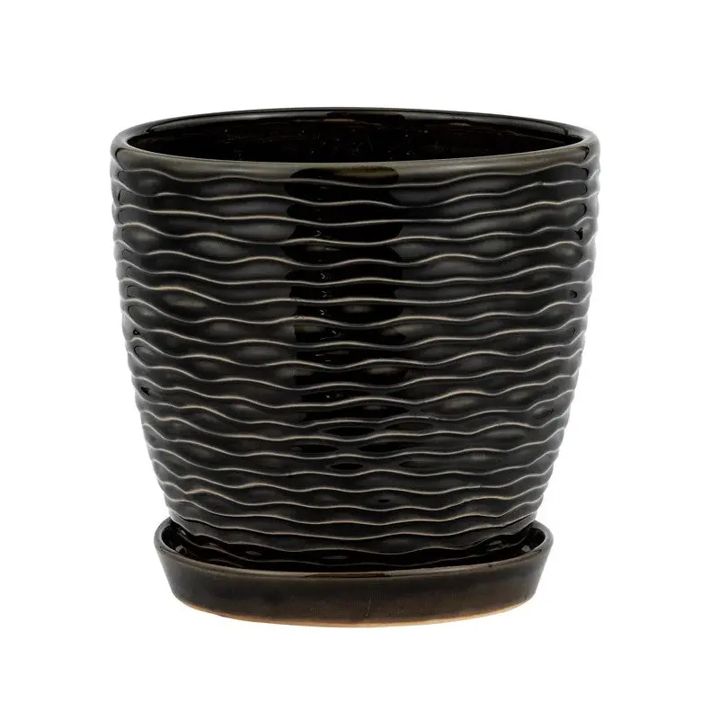Napco, Black Wave Pot w/ Saucer