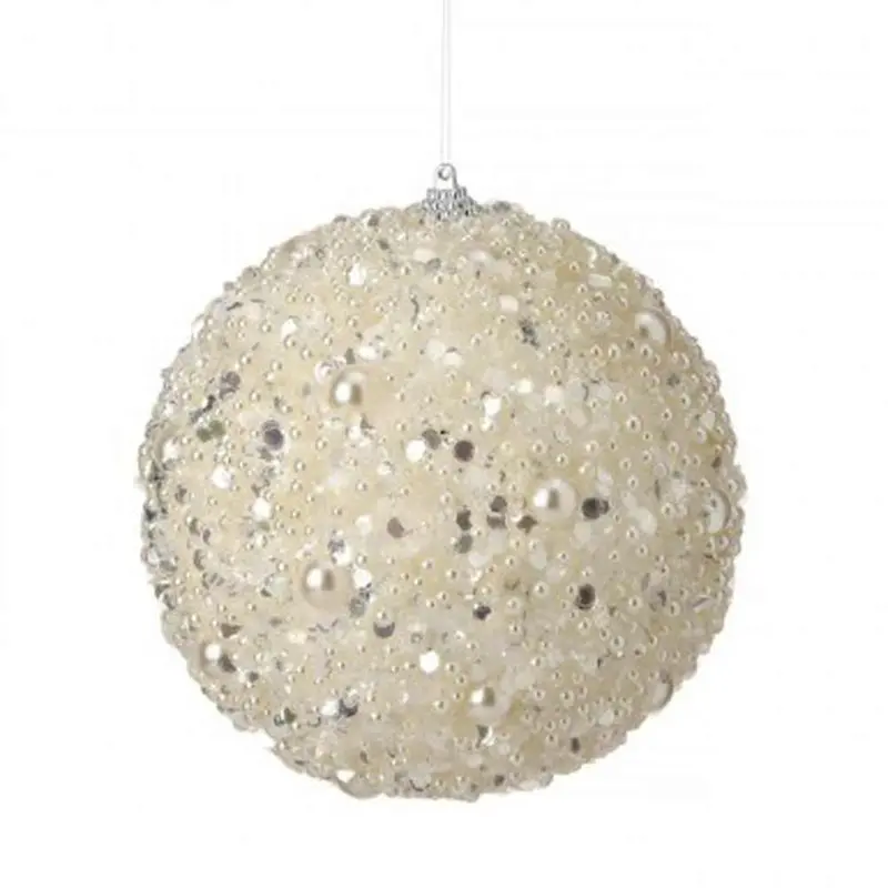 Regency, Pearly Ivory Glitter Ball Ornament, 5.5"