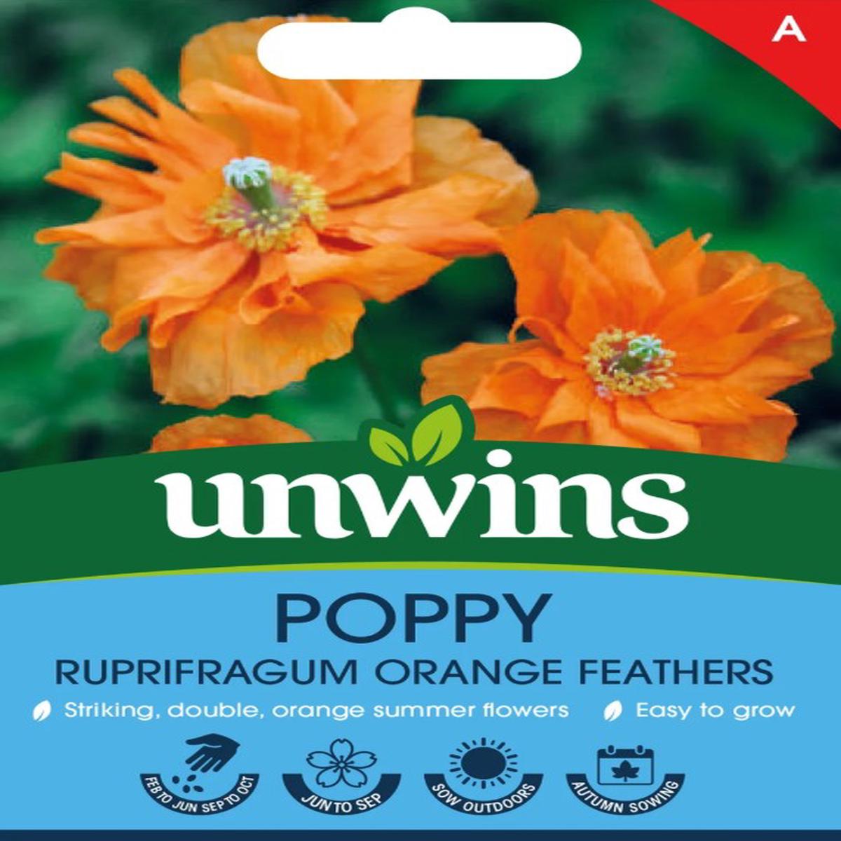 Unwins Poppy Rupifragum Orange Feathers Seeds  Double Orange