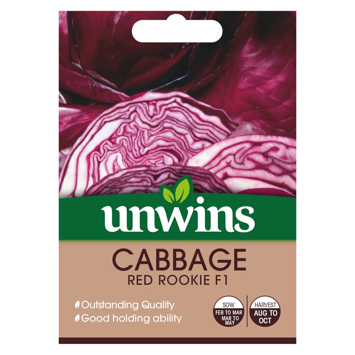 Unwins Round Cabbage Red Rookie F1 - 40 Seeds  Early Variety