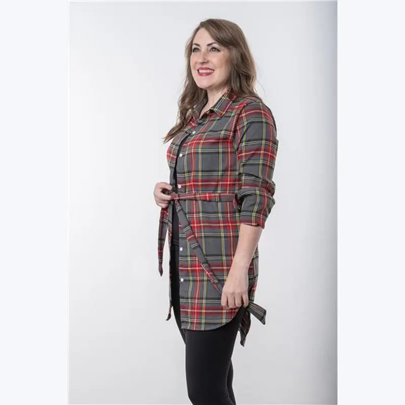 Youngs Inc., Plaid Belted Tunic Dress, Red/Gray